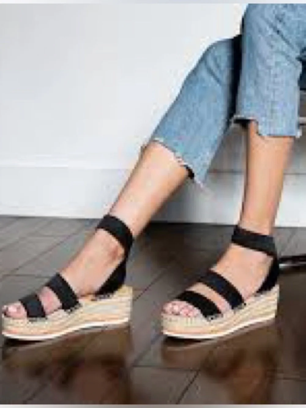 Dolce Vita Lury Espadrille Wedge Black Elastic Strap Sandals 9M